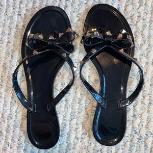 Studded Flip Flops with Bow Open Toe Jelly Sandals